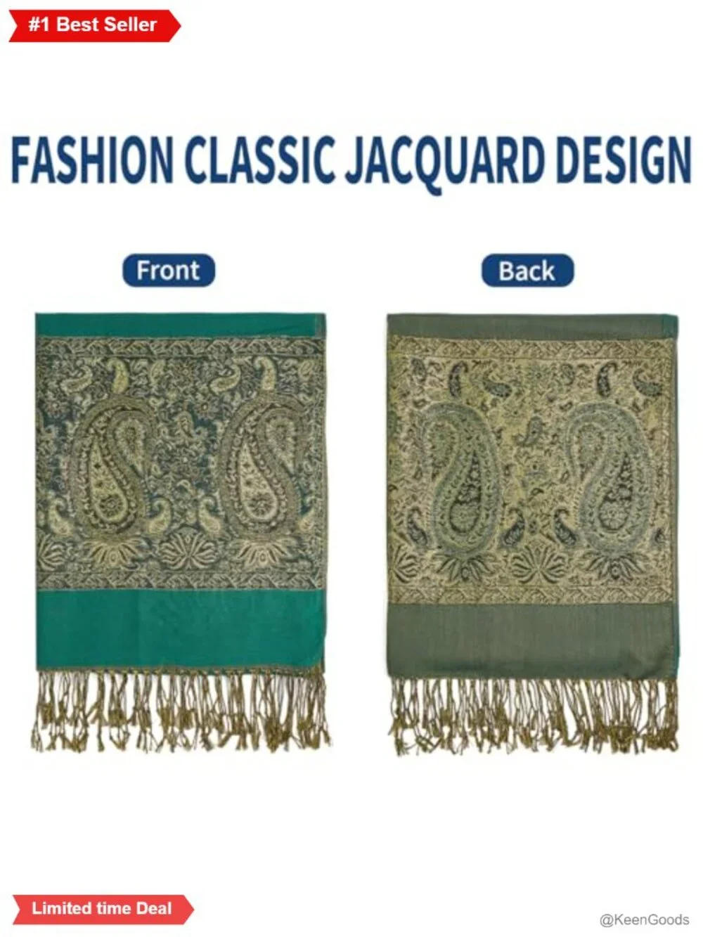 Paisley Pashmina Shawl Wrap Reversible Jacquard Fringe Viscose Acrylic